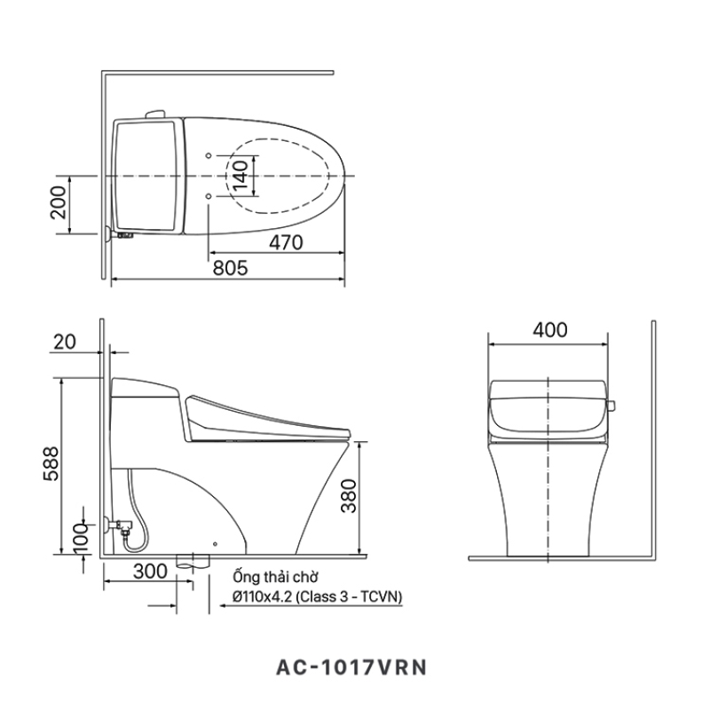 Bồn cầu 1 khối INAX AC-1017VRN
